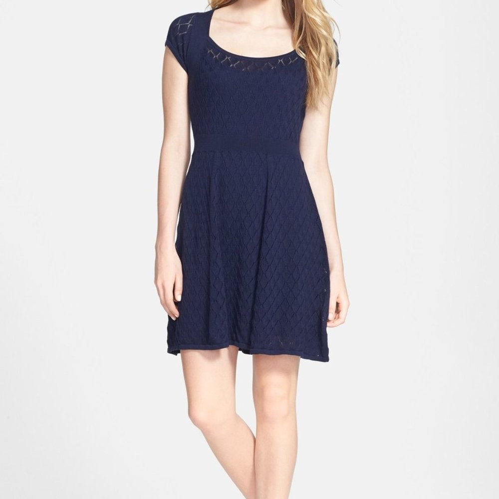 Trina Turk Elsa Pointelle Sweater Dress in Midnight Size P